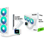 Водно охлаждане Asrock Challenger White 360 Digital, AiO liquid cooler, ARGB, Digital display, 360 mm radiator, 90-ACLA36-WAAGA6, White
