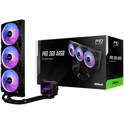 Водно охлаждане Asrock Pro 360 ARGB, AiO liquid cooler, 360 mm radiator, 90-APRA36-BAAGA6, Black Водно охлаждане Asrock Pro 360 ARGB, AiO liquid cooler, 360 mm radiator, 90-APRA36-BAAGA6, Black