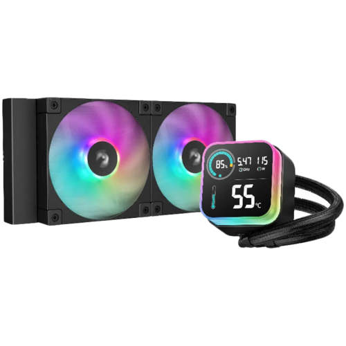 DeepCool LQ240, 240mm CPU Liquid Cooler, 2x120mm ARGB PWM Fans, LED Screen, Anti-Leak Technology, Black, LGA1851/1700/1200/1151/1150/1155, AMD AM5/AM4, 5Y, R-LQ240-BKLSMW-G-1 DeepCool LQ240, 240mm CPU Liquid Cooler, 2x120mm ARGB PWM Fans, LED Screen, Anti-Leak Technology, Black, LGA1851/1700/1200/1151/1150/1155, AMD AM5/AM4, 5Y, R-LQ240-BKLSMW-G-1