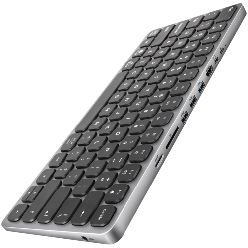 Клавиатура с подсветка AXAGON HMC-KB keyboard USB-C 5Gbps with HUB, microSD/SD, 3x USB-A, HDMI 4K/60Hz, PD 100W, Audio, US layout