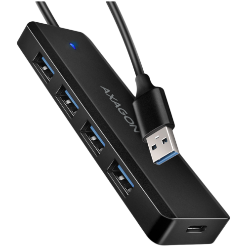 Хъб AXAGON HUE-C1A 4x USB3.2 Gen 1 Travel hub, USB-C power IN, w. 20cm Type-A cable