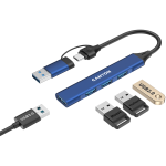 Хъб CANYON DS-02 4in1 USB-A/C Blue