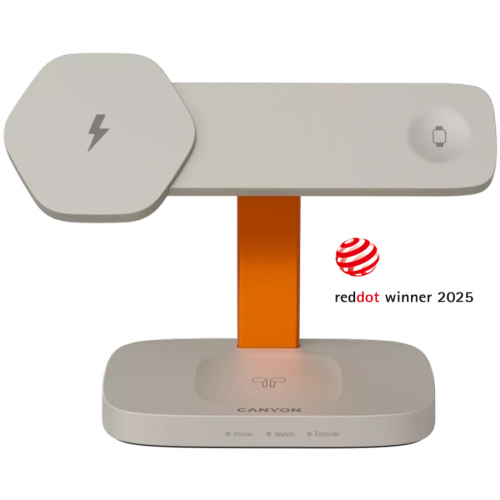 Зарядно CANYON Wireless Charging Station Hexagon 310 3in1 LightGrey/Orange
