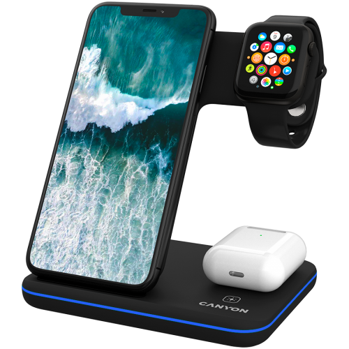 Стойка за зареждане CANYON wireless charger WS-303 15W 3in1 Black Стойка за зареждане CANYON wireless charger WS-303 15W 3in1 Black