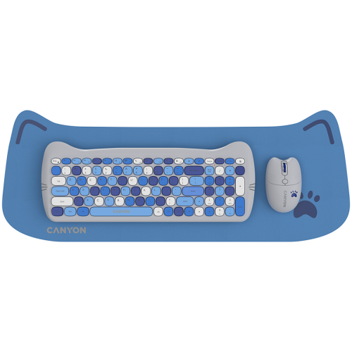 Клавиатура CANYON HSET-W6 EN Keyboard+Mouse Kitty Edition AAA+АА Wireless Blue Клавиатура CANYON HSET-W6 EN Keyboard+Mouse Kitty Edition AAA+АА Wireless Blue