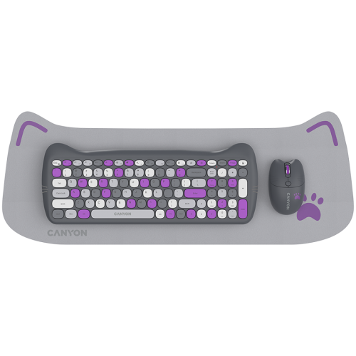 Комплект CANYON HSET-W6 EN Keyboard+Mouse Kitty Edition AAA+АА Wireless Violet Комплект CANYON HSET-W6 EN Keyboard+Mouse Kitty Edition AAA+АА Wireless Violet