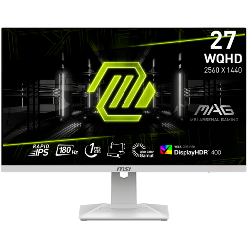 Монитор MSI MAG 274QRFW Gaming Monitor, 27" 180Hz, WQHD (2560x1440) 16:9, Rapid IPS Anti-glare, 1ms, 400nits, 1000:1, 178/178, AMD FreeSync, DisplayHDR 400, Adjustable Stand, 1x DP, 2x HDMI, 1x Headphone out, White, 3Y Warranty