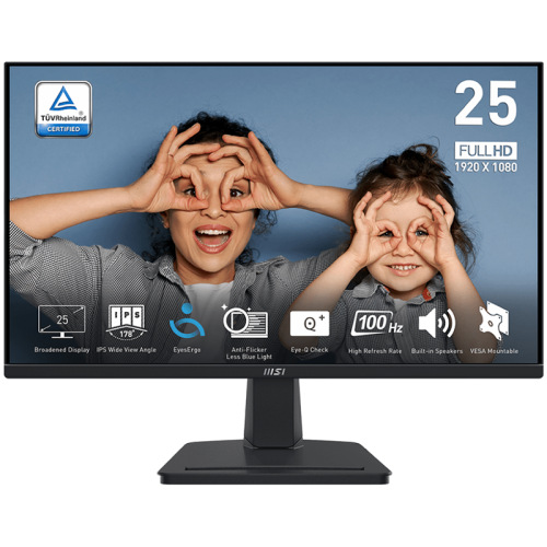 MSI PRO MP251 Professional Business Monitor, 24.5" 100Hz, FHD (1920x1080) 16:9, IPS Anti-glare, 1ms/4ms, 300nits, 1300:1, 178/178, Adaptive-Sync, Tilt, Speakers, 1x D-Sub(VGA), 1x HDMI, 3Y Warranty MSI PRO MP251 Professional Business Monitor, 24.5" 100Hz, FHD (1920x1080) 16:9, IPS Anti-glare, 1ms/4ms, 300nits, 1300:1, 178/178, Adaptive-Sync, Tilt, Speakers, 1x D-Sub(VGA), 1x HDMI, 3Y Warranty