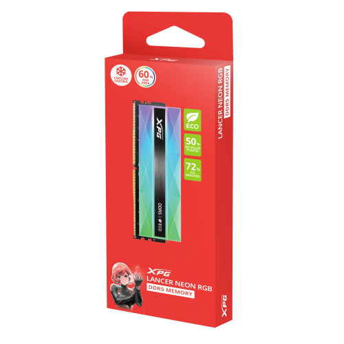 Памет ADATA XPG NEON RGB DESKTOP 2X16GB DDR5 6400MHZ KIT HEAT SINK RGB, AX5U6400C3216G-DCLANRSG Памет ADATA XPG NEON RGB DESKTOP 2X16GB DDR5 6400MHZ KIT HEAT SINK RGB, AX5U6400C3216G-DCLANRSG