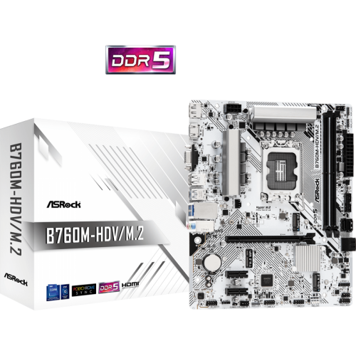 Дънна платка ASROCK B760M-HDV/M.2 D4 S1700, 2x DDR4, 1x PCIe 4.0 x16, 1x VGA, 1x HDMI, 1x DP, mATX