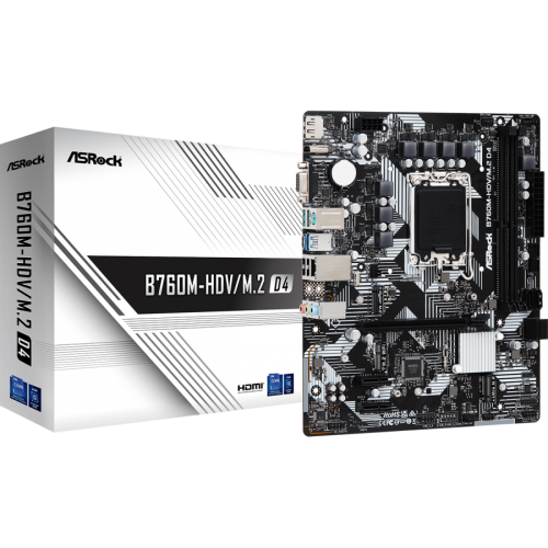 Дънна платка ASROCK B760M-HDV/M.2 D4 S1700, 2x DDR4, 1x PCIe 4.0 x16, 1x VGA, 1x HDMI, 1x DP, mATX