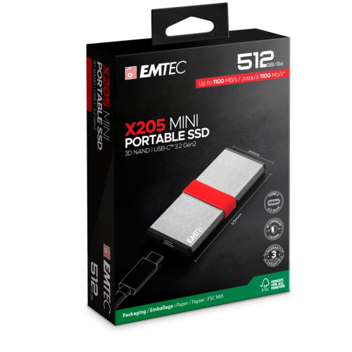 Външен SSD диск EMTEC EXT SSD X205 512G /USB-C Външен SSD диск EMTEC EXT SSD X205 512G /USB-C
