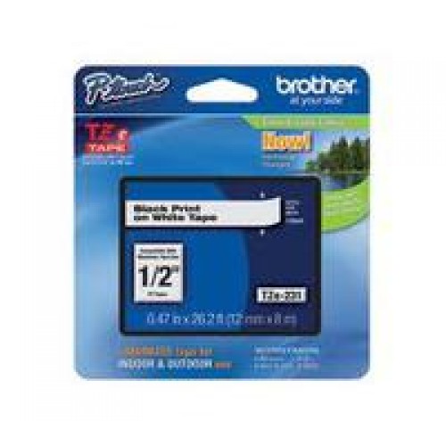 TZ Tape BROTHER 12mm Black on White, Laminated, 8m lenght, for P-Touch