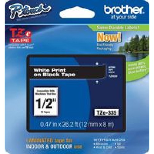 TZ Tape BROTHER 12mm White on Black, Laminated, 8m lenght, for P-Touch