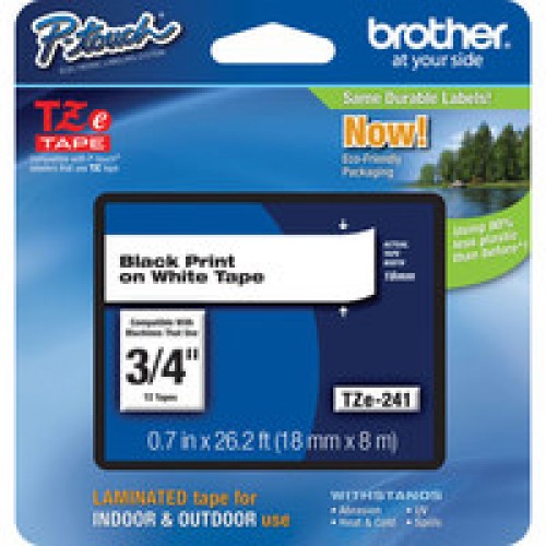 TZ Tape BROTHER 18mm Black on White, Laminated, 8m lenght, for P-Touch