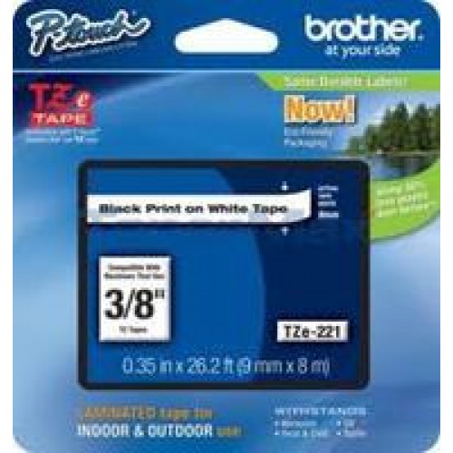 TZ Tape BROTHER 9mm Black on White, Laminated, 8m lenght, for P-Touch