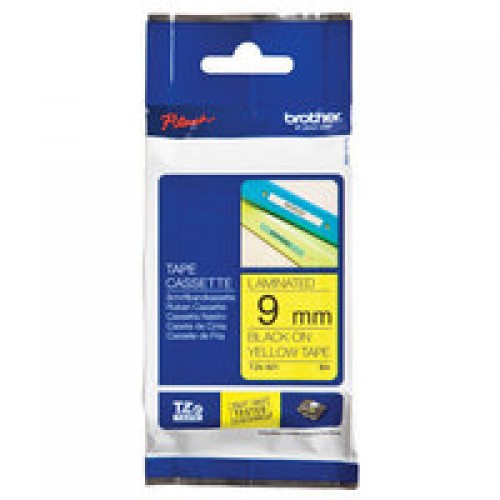 TZ Tape BROTHER 9mm Black on Yellow, Laminated, 8m lenght, for P-Touch
