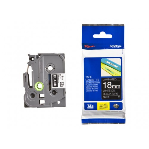 Tape BROTHER TZ, Laminated, 18mm WHITE ON BLACK, 8m lenght, for P-Touch