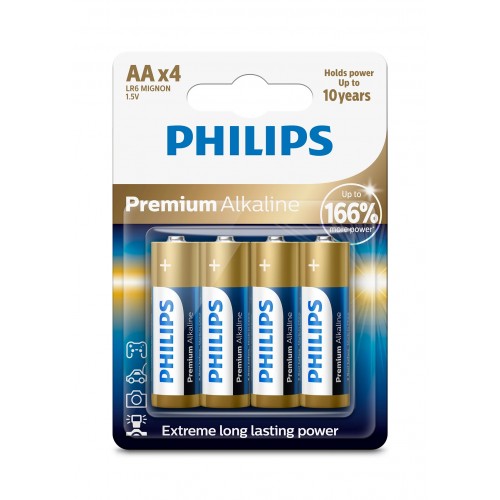 Батерии Philips LR6M4B/10 - 4 бр. AA PREMIUM ALKALINE 1,5V 3200mAh Батерии Philips LR6M4B/10 - 4 бр. AA PREMIUM ALKALINE 1,5V 3200mAh