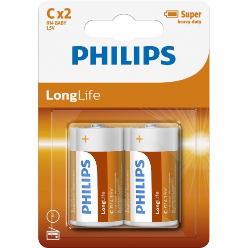 Philips Longlife батерия R14 (C), 2-blister Philips Longlife батерия R14 (C), 2-blister