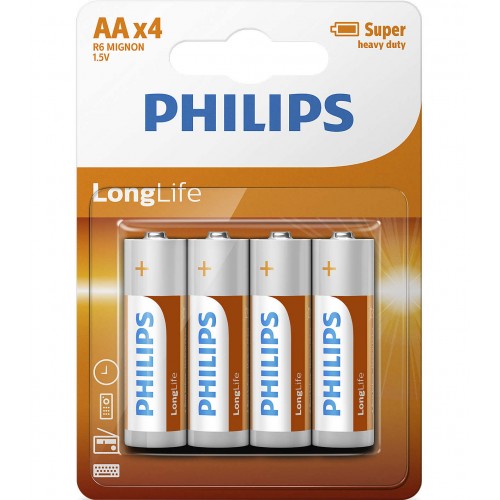 Philips Longlife батерия R6 AA (E), 4-blister Philips Longlife батерия R6 AA (E), 4-blister