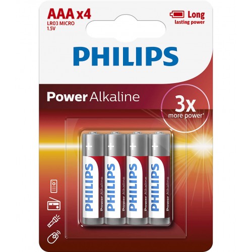 Philips Power Alkaline батерия LR03 AAA, 4-blister
