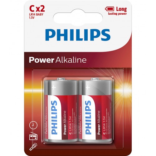 Philips Power Alkaline батерия LR14 (C), 2-blister