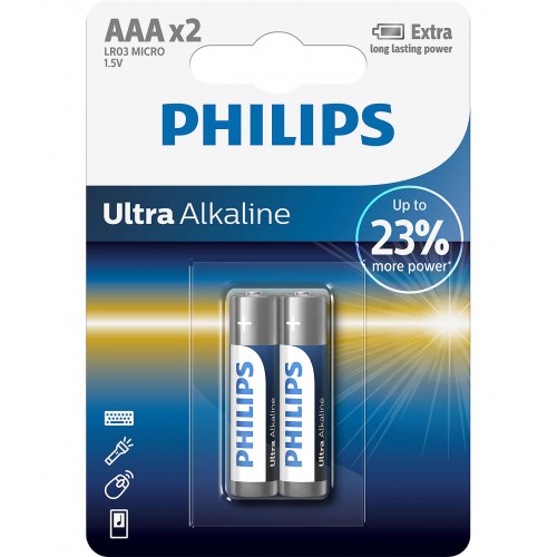 Philips Ultra Alkaline батерия LR03 AAA, 2-blister Philips Ultra Alkaline батерия LR03 AAA, 2-blister