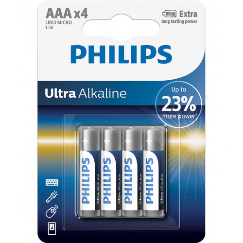 Philips Ultra Alkaline батерия LR03 AAA, 4-blister
