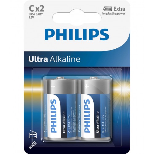 Philips Ultra Alkaline батерия LR14 C, 2-blister