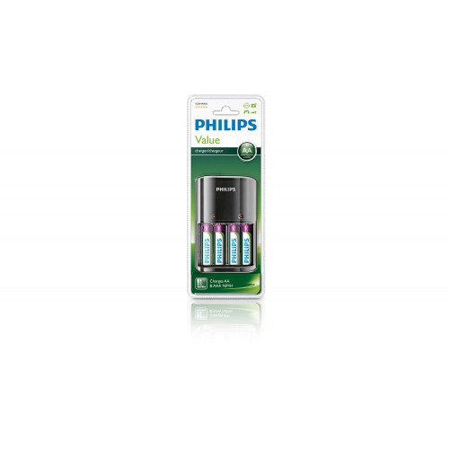 Philips зарядно за батерии 1/4 x AA/AAA, 170/80 mA, 220/240V, с включени батерии 4 x AA 2100mA Philips зарядно за батерии 1/4 x AA/AAA, 170/80 mA, 220/240V, с включени батерии 4 x AA 2100mA