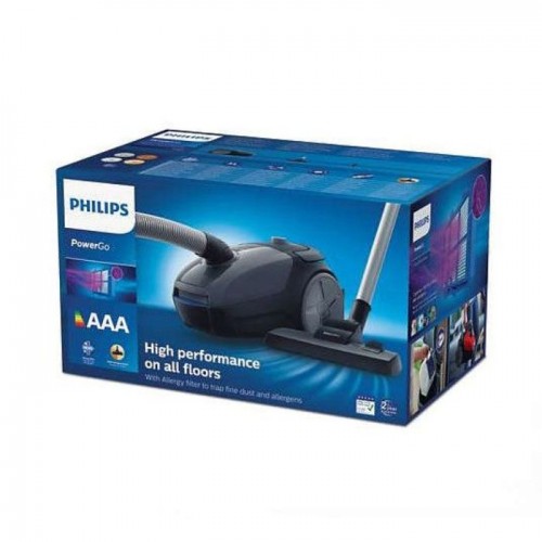 Прахосмукачка с торбичка Philips PowerGo, Филтър против алергии, 3 л, цвят - сиво Прахосмукачка с торбичка Philips PowerGo, Филтър против алергии, 3 л, цвят - сиво