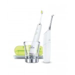 Комплект Philips Sonicare Четка за зъби с акумулаторна батерия Diamond Clean 5 режима, 2 глави, зареждаща чаша, USB зарядно цвят бял + Орален душ Airfloss Pro
