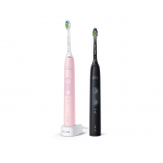 Philips Четки за зъби с акумулаторна батерия ProtectiveClean 4500 - 2бр Вграден сензор за натиск, 2 режима на чистене, 1 x функция BrushSync черен/розов