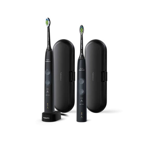 Philips Четки за зъби с акумулаторна батерия Sonicare ProtectiveClean 4500 2бр, Вграден сензор за натиск, 3 режима, 1 x функция BrushSync, Калъф за пътуване Philips Четки за зъби с акумулаторна батерия Sonicare ProtectiveClean 4500 2бр, Вграден сензор за натиск, 3 режима, 1 x функция BrushSync, Калъф за пътуване
