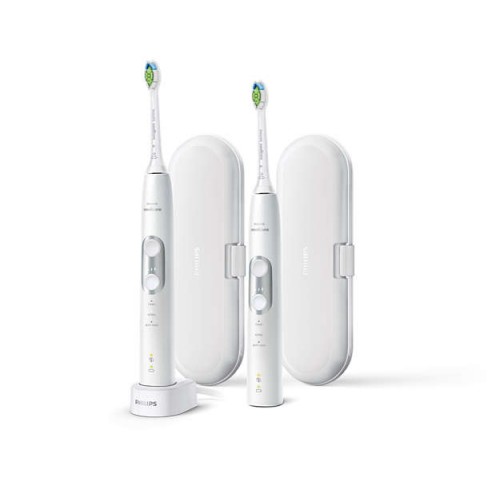 Philips Четки за зъби с акумулаторна батерия Sonicare ProtectiveClean 6100 2бр, Вграден сензор за натиск, 3 режима, 3 интензитети, 2 x BrushSync функции, Калъф за пътуване Philips Четки за зъби с акумулаторна батерия Sonicare ProtectiveClean 6100 2бр, Вграден сензор за натиск, 3 режима, 3 интензитети, 2 x BrushSync функции, Калъф за пътуване