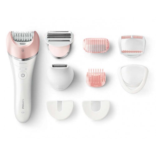 PhilipsЕпилатор Satinelle Advanced wet&dry за крака, тяло и лице, 8 аксесоара, Безкабелен и акумулаторен, S-образна форма на дръжката PhilipsЕпилатор Satinelle Advanced wet&dry за крака, тяло и лице, 8 аксесоара, Безкабелен и акумулаторен, S-образна форма на дръжката