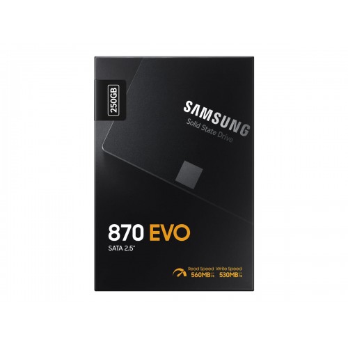 Твърд диск, Samsung SSD 870 EVO 250GB Int. 2.5" SATA, V-NAND 3bit MLC, Read up to 560MB/s, Write up to 530MB/s, MKX Controller, Cache Memory 512MB DDR4