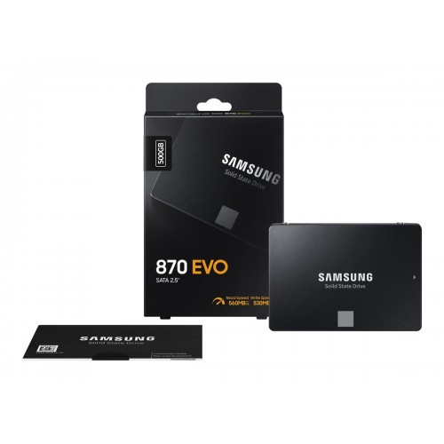 Твърд диск, Samsung SSD 870 EVO 500GB Int. 2.5" SATA, V-NAND 3bit MLC, Read up to 560MB/s, Write up to 530MB/s, MKX Controller, Cache Memory 512MB DDR4 Твърд диск, Samsung SSD 870 EVO 500GB Int. 2.5" SATA, V-NAND 3bit MLC, Read up to 560MB/s, Write up to 530MB/s, MKX Controller, Cache Memory 512MB DDR4