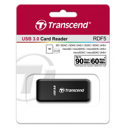 Четец за флаш карта Transcend USB 3.0 SD/microSD Single-Lun Card Reader, Black Четец за флаш карта Transcend USB 3.0 SD/microSD Single-Lun Card Reader, Black